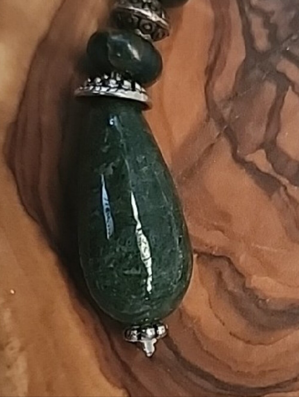 Freshwater Pearl and Moss Agate Stone Pendant Necklace - Picture 3 of 7